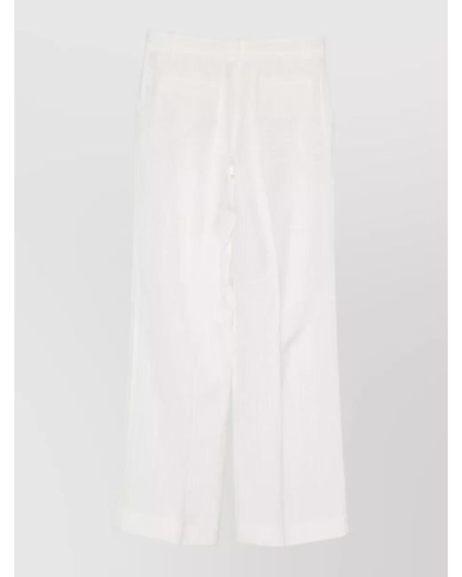 P.A.R.O.S.H. White Straight Trousers Belt Loops Side Pockets