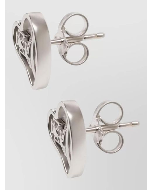 Vivienne Westwood Metallic Faye Heart Stud Earrings Engraved Detail