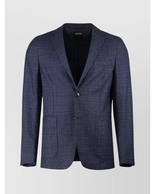 Zegna Blue Two-Button Single-Breasted Tailored Jacket for men