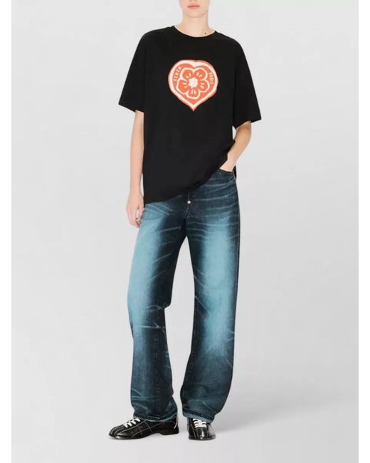 KENZO Black Cotton Loose-Fit Printed T-Shirt