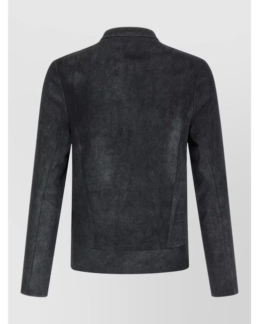 Giorgio Brato Black Biker Jacket Stretch Design Long Sleeves for men