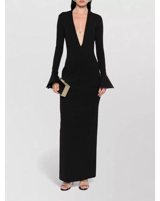 Solace London Black Hutton Maxi Dress Deep V Neckline