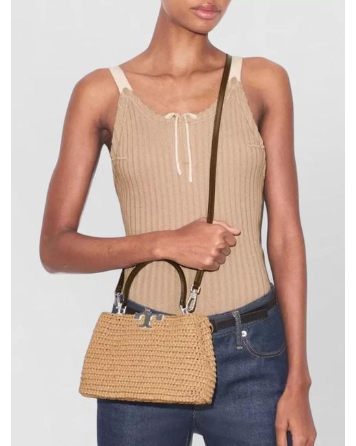Tory Burch Metallic Mini Straw Crochet Satchel Shoulder Bag