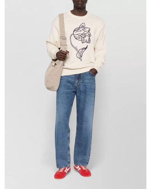 KENZO Natural Long Sleeve Crew Neck Floral Top for men