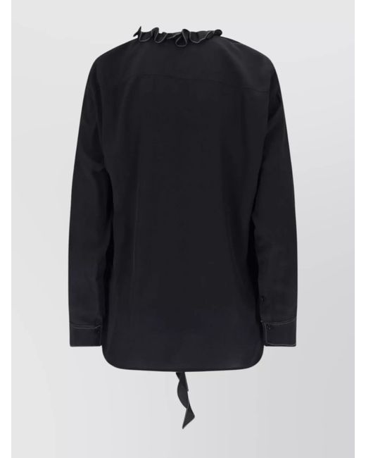 Victoria Beckham Blue Silk Ruffle Blouse