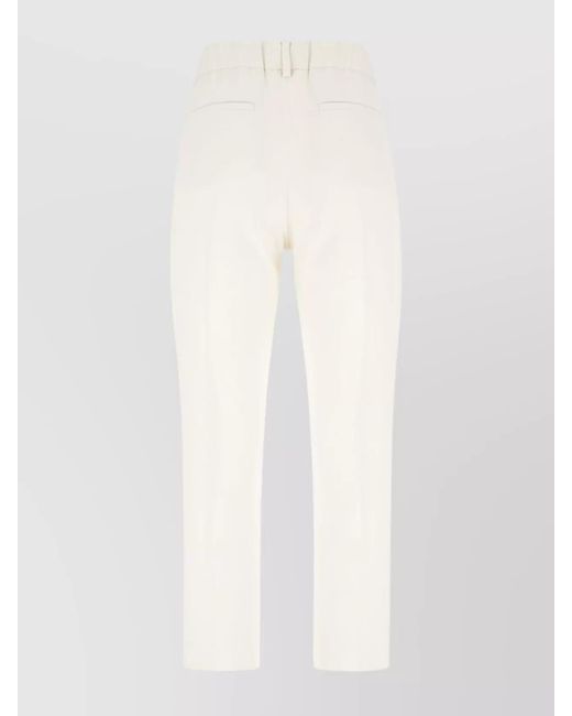 Brunello Cucinelli White Silk Blend Pleated Tapered Trousers