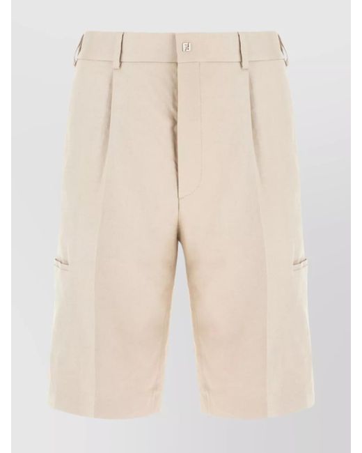 Fendi Natural Bermuda Linen Short Front Pleats for men