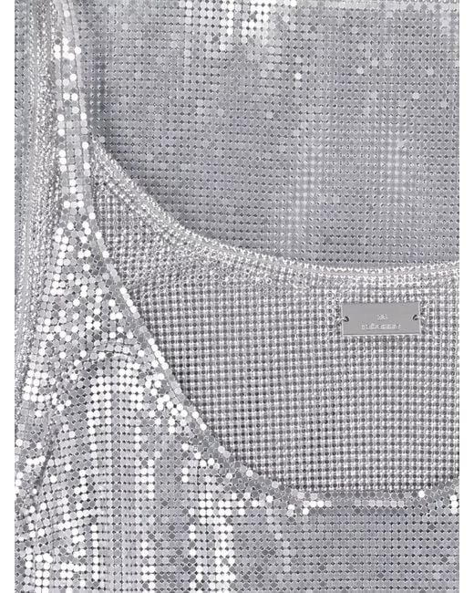 Rabanne White Scoop Neck Slim Fit Sequined Top