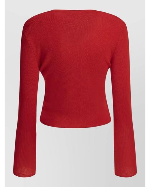 Ganni Red Merino Wool Cardigan Long Sleeves V Neckline
