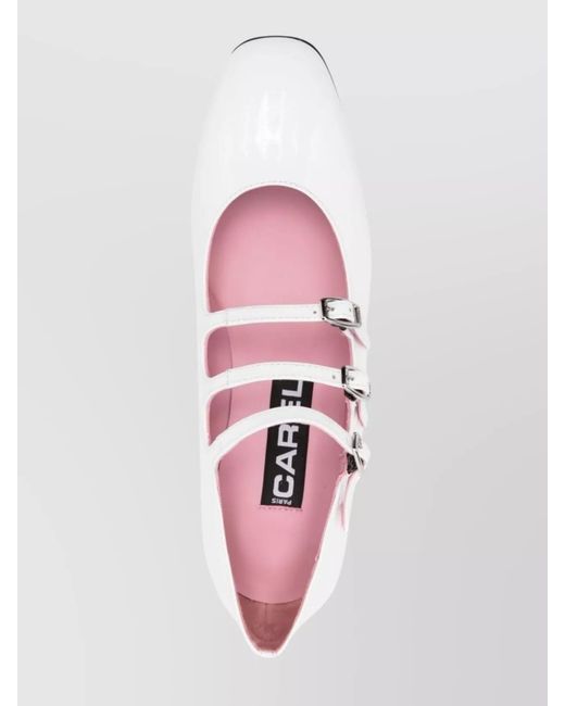 CAREL PARIS White Patent Leather Mary Jane Ballerina Flats