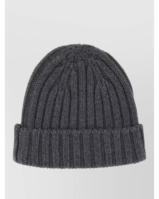 Aspesi Gray Knit Beanie Hat Folded Cuff Ribbed Texture