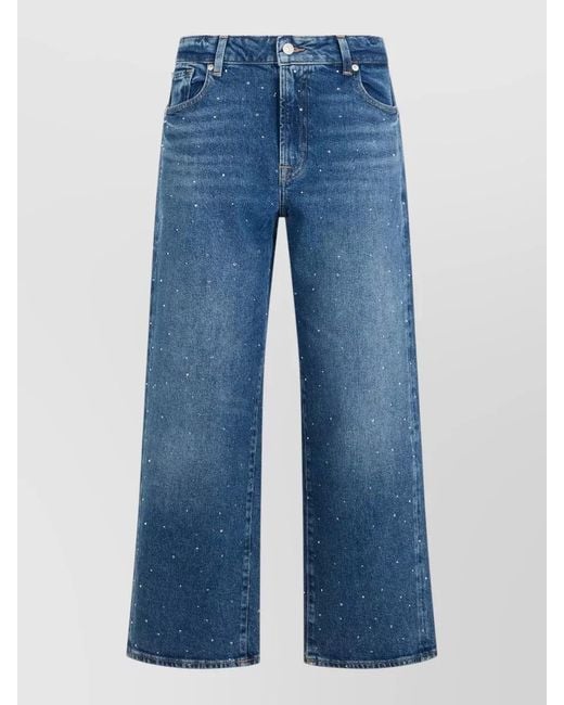 7 For All Mankind Blue High Rise Wide Leg Embellished Denim Jeans