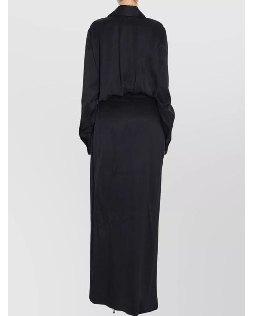 The Attico Black Draped V-Neck Long-Sleeve Maxi Shirt Dress