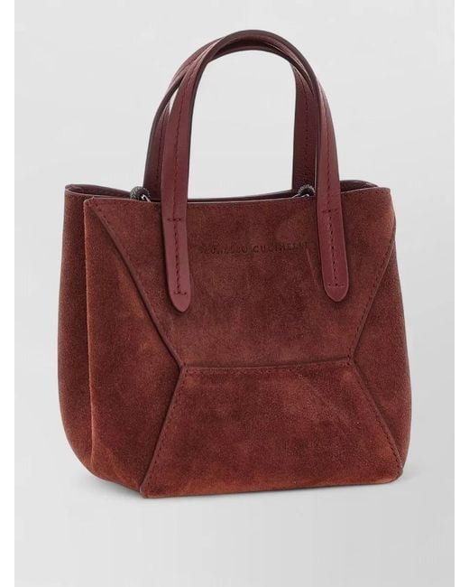 Brunello Cucinelli Red Bc Duo Mini Suede Tote Bag