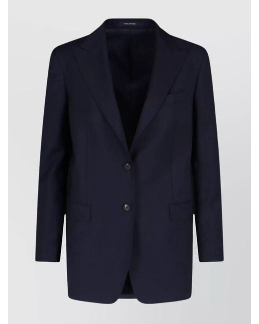 Tagliatore Blue Lapel Single-Breasted Cuffs Pockets