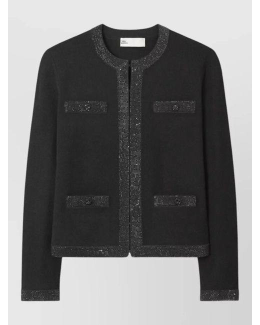 Tory Burch Black Embellished Wool Cardigan
