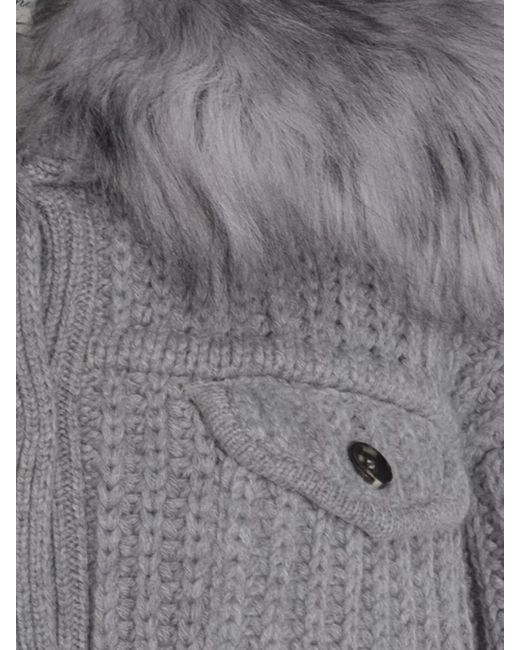Blumarine Gray Casual Jacket With Faux Fur Collar