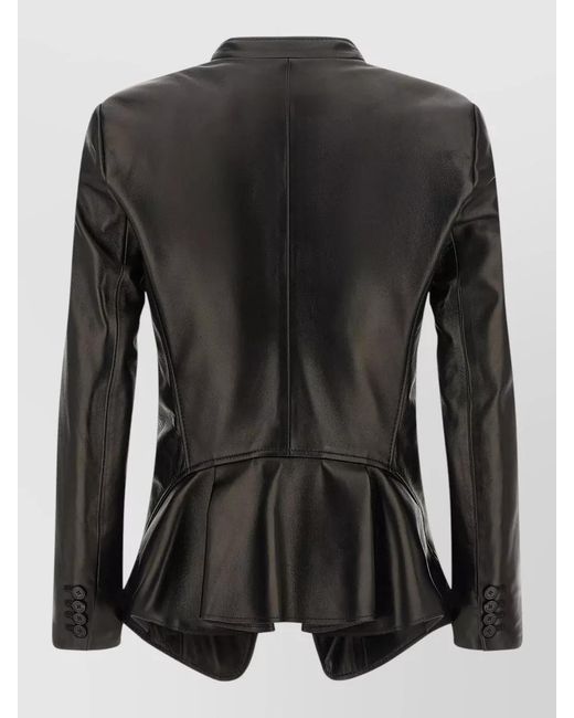 McQueen Black Nappa Blazer Tailored Peplum Buttoned Cuffs