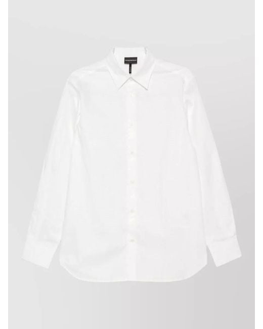 Emporio Armani White Cotton Shirt Logo Detail Long Sleeves for men