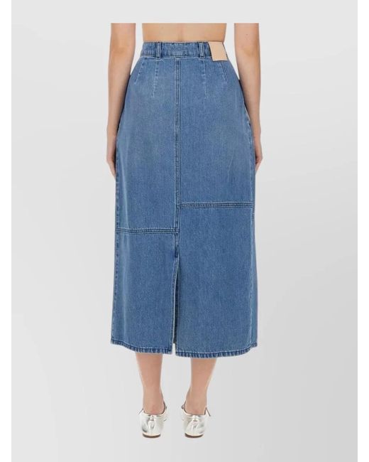 Alysi Blue High Waist Midi Skirt Belt Loops