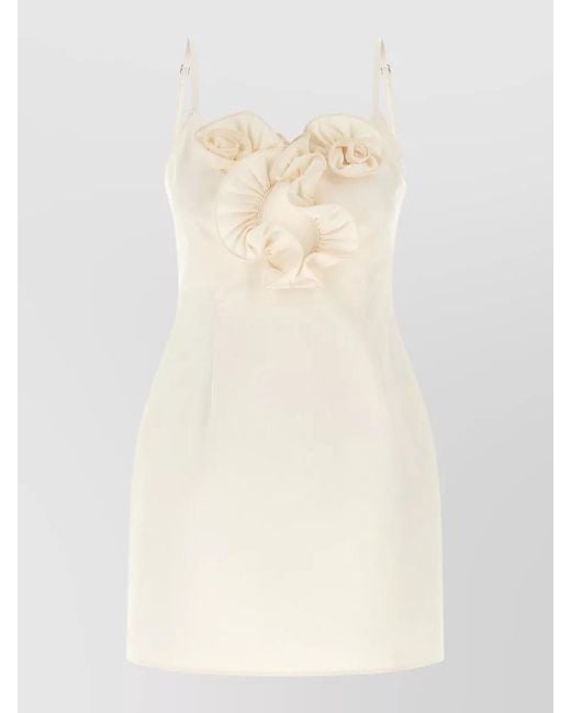 Magda Butrym White Cotton Ruffled Sweetheart Neck Mini Dress