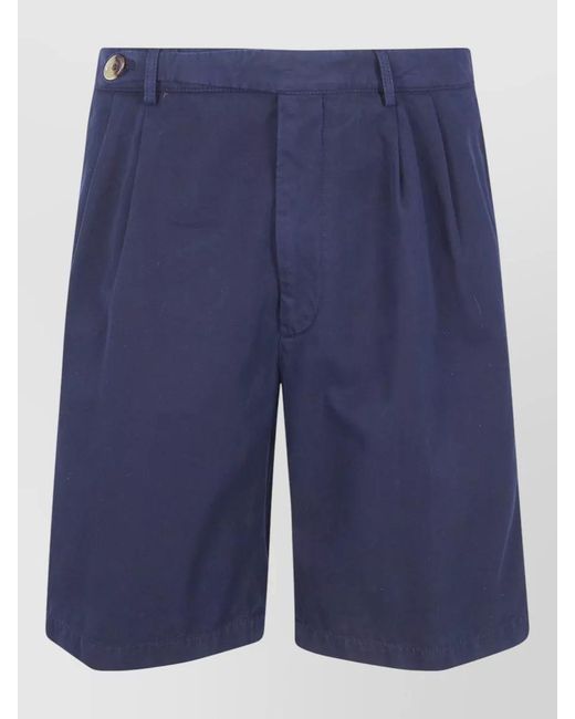 Brunello Cucinelli Blue Tailored Bermuda Trousers Belt Loops Pleats for men