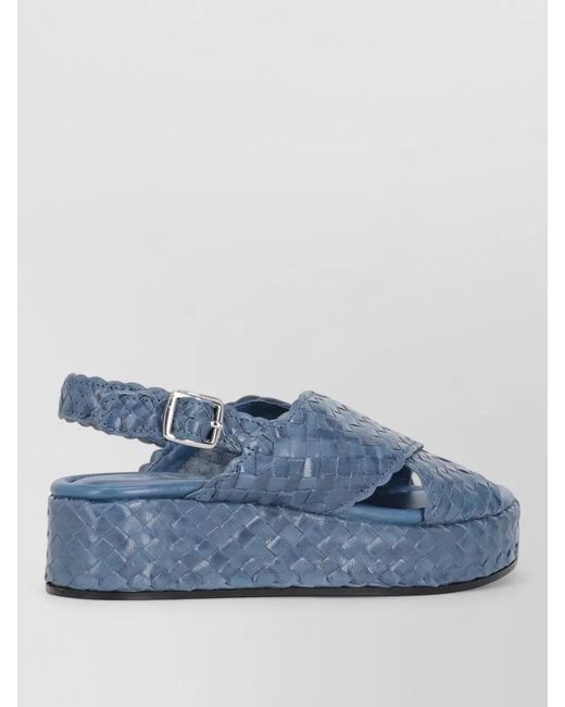 LA ROSE Blue Forli Slingback Platform Slides Woven Design