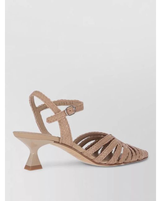LA ROSE Natural Woven Pointed Toe Sandals Buckle Detail