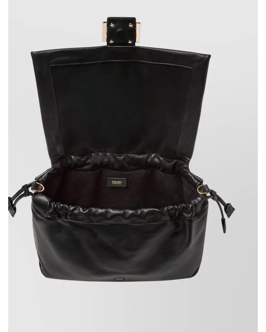 Fendi Black Baguette Soft Large Leather Shoulder Clutch
