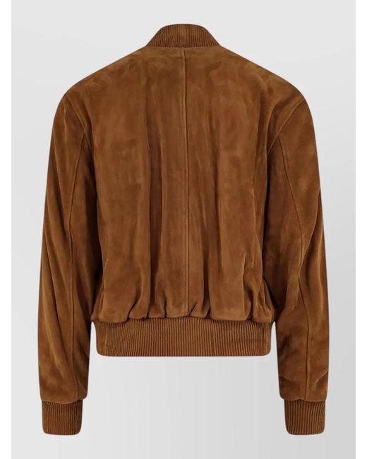 AMI Brown Goatskin Suede Bomber Jacket Ribbed Cuffs Hem for men