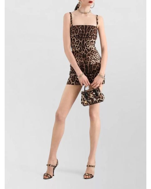 Dolce & Gabbana Brown Charmeuse Dress Leopard Print Draped Neckline