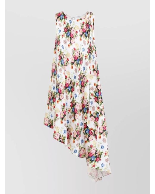 Loewe White Silk Floral-Print Sleeveless Asymmetric Midi Dress