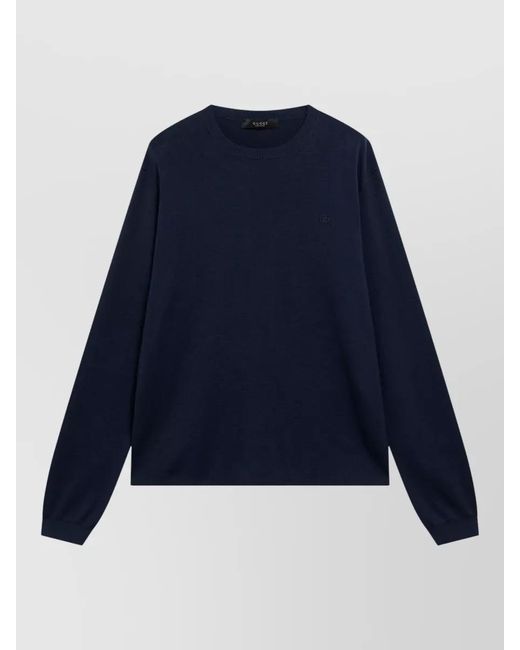 Gucci Blue Crew Neck Sweater Long Sleeves Ribbed Trims for men