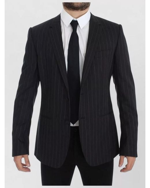 Dolce & Gabbana Blue Striped Slim-Fit Wool Blazer for men