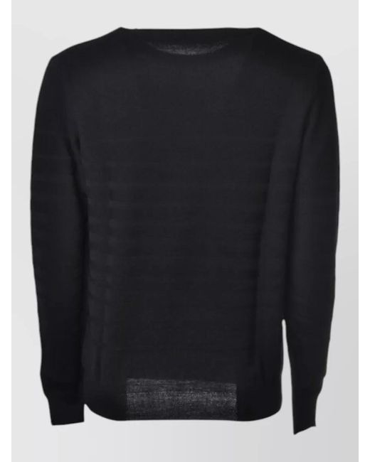 Paolo Pecora Black Lightweight Knit Sweater Ribbed Cuffs Hem Sheer for men