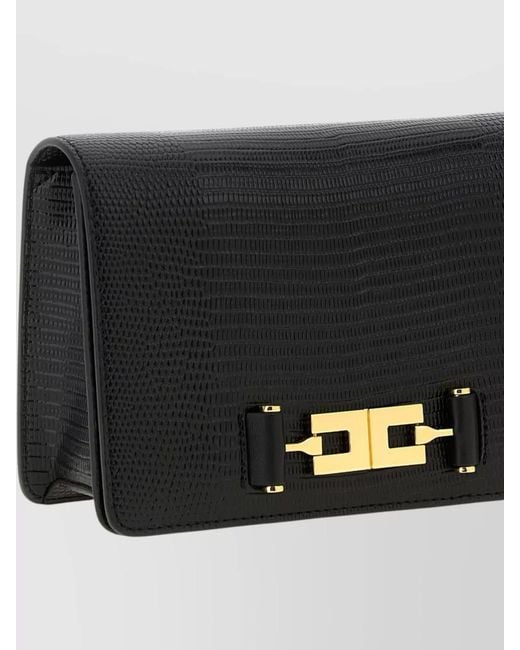 Elisabetta Franchi Black Lizard Pattern Crossbody Bag Chain