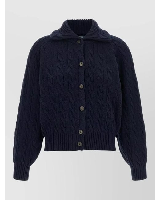 Polo Ralph Lauren Blue Cashmere Wool Cable-Knit Cardigan