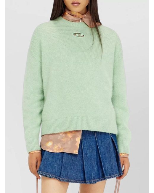 DIESEL Green Areeta Knit Crew Neck Top Long Sleeves
