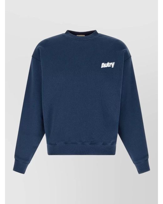 Autry Blue Cotton Regular-Fit Crew-Neck Long-Sleeve Logo-Print Sweatshirt for men
