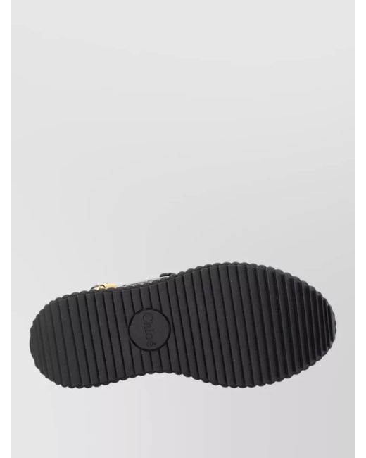Chloé Black Leather Wedge Sandals