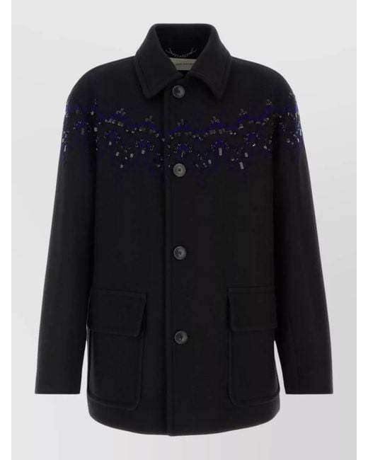 Dries Van Noten Blue Wool Blend Randale Coat Collar Detail for men