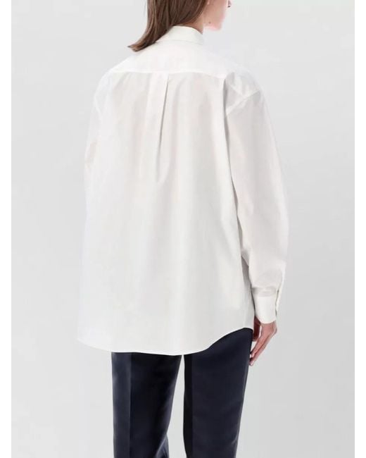 Alberta Ferretti White Floral Shirt Relaxed Fit Ruffled Front