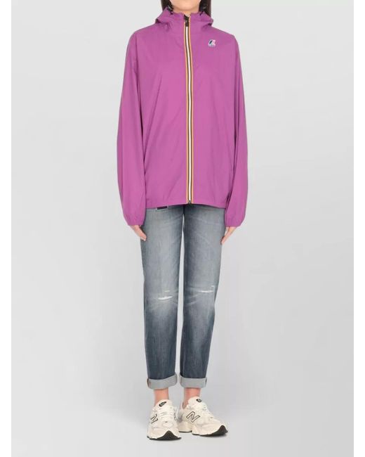 K-Way Purple Short Hooded Jacket Waterproof Zip Pockets