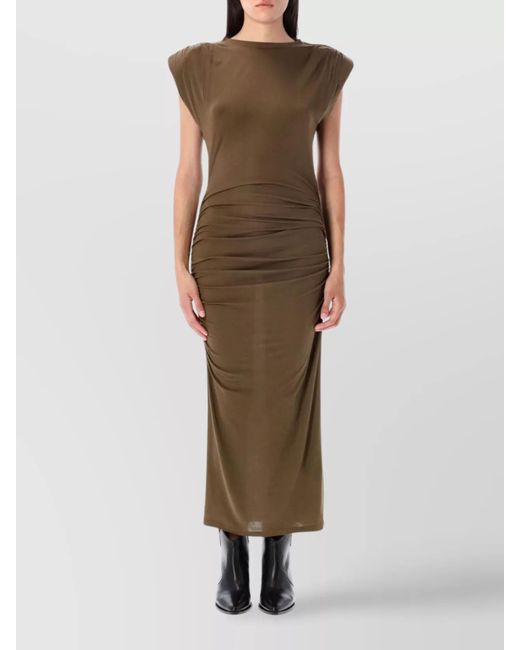 Isabel Marant Green Midi Dress With Cap Sleeves And Ruched Detailing