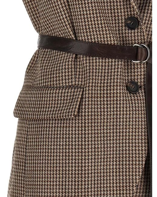 Brunello Cucinelli Natural Tailored Houndstooth Vest Belt Detail