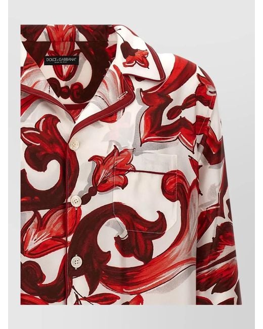 Dolce & Gabbana Red Vanity Shirt Relaxed Fit Floral Contrast for men