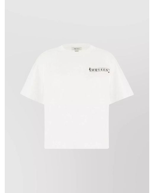 McQueen White Cotton Logo Print Crewneck T-Shirt