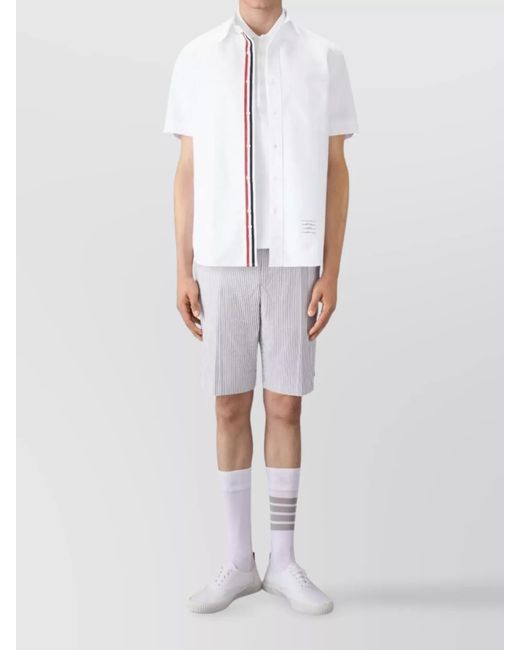 Thom Browne White Cotton Short-Sleeve Piqué Polo Shirt for men