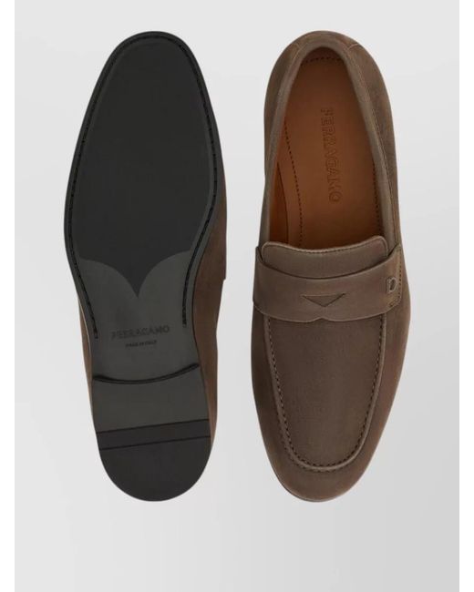 Ferragamo Brown Tiberio Suede Loafer Round Toe Design for men