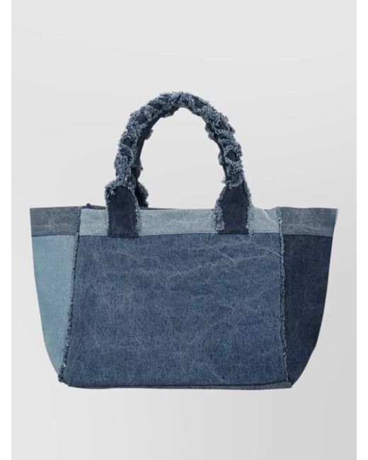Ganni Blue Medium Denim Tote Wallet Dual Handles